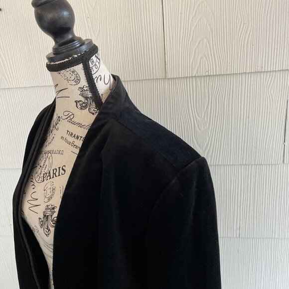 Vintage Accent Open Front Black Velvet Blazer Shoulder Pads Womens Size 42 (UU) - Picture 7 of 11